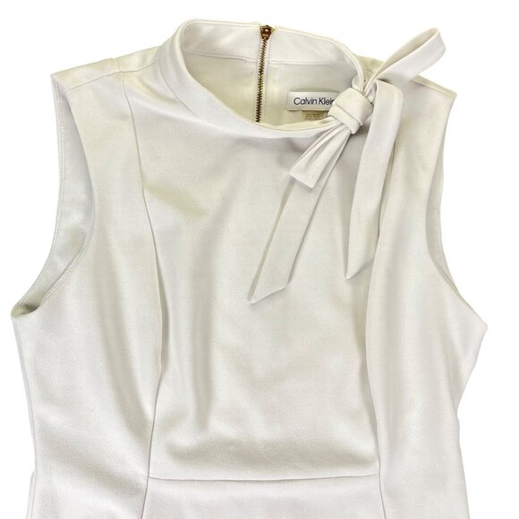 Calvin Klein Womens White Sleeveless Sheath Dress With Bow Detail Size 10 - Picture 2 of 11
